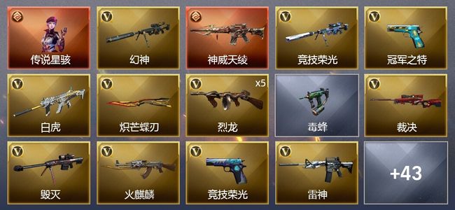 穿越火线（CF）1传说角色 1传说武器 2王者武器 68V武器 3V角色 13皮肤 可排位 宗师