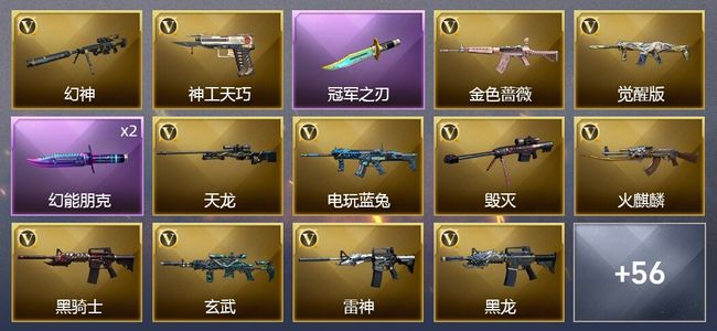 穿越火线（CF）3王者武器 1炫金武器 49V武器 2V角色 36皮肤 可排位