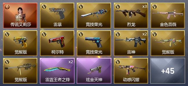 穿越火线（CF）1传说角色 2王者武器 1炫金武器 58V武器 6V角色 13皮肤 可排位 宗师
