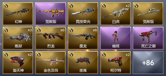 穿越火线（CF）2王者武器 4炫金武器 144V武器 7V角色 25皮肤 可排位 枪王