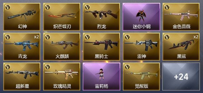 穿越火线（CF）1炫金武器 28V武器 1V角色 7皮肤 可排位 宗师