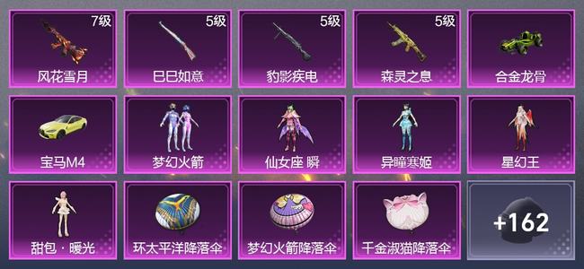 和平精英【苹果版】2载具 4升级枪 5粉装 1尾迹 71套装 32066热力 4印记 传奇王牌