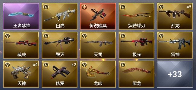 穿越火线（CF）1传说武器 2王者武器 66V武器 1V角色 18皮肤 可排位 新锐