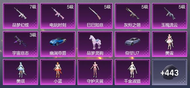 和平精英3载具 6升级枪 10粉装 16尾迹 239枪皮 198套装 8,1805热力 18印记 卓越王牌