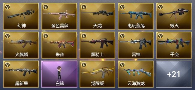 穿越火线（CF）1王者武器 2炫金武器 30V武器 24V角色 17皮肤 可排位