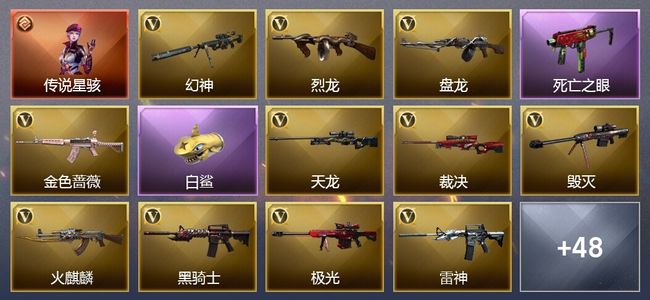 穿越火线（CF）1传说角色 5王者武器 2炫金武器 99V武器 25V角色 20皮肤 可排位