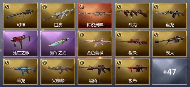 穿越火线（CF）1传说武器 6王者武器 2炫金武器 75V武器 25V角色 16皮肤 可排位