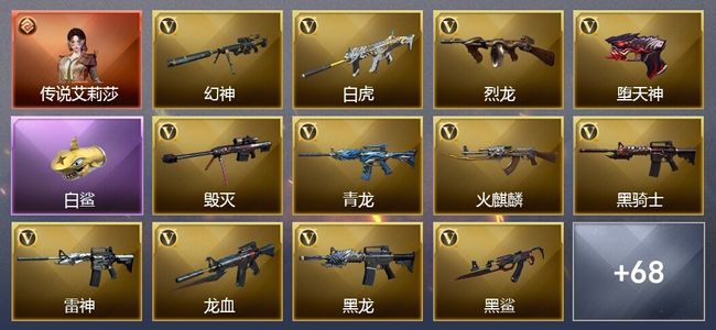 穿越火线（CF）1传说角色 13王者武器 3炫金武器 81V武器 38V角色 21皮肤 可排位