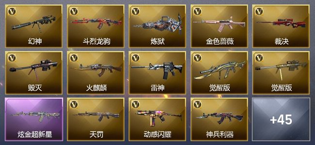 穿越火线（CF）1传说武器 7王者武器 1炫金武器 60V武器 30V角色 10皮肤 可排位