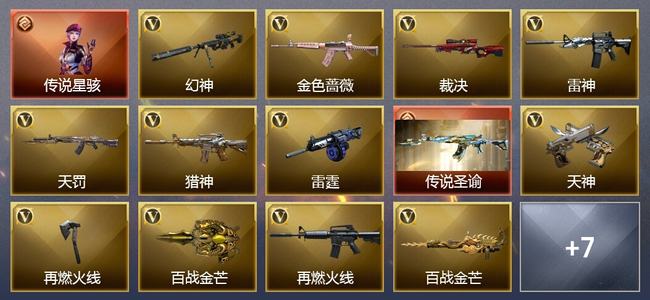 穿越火线（CF）1传说角色 1传说武器 19V武器 13V角色 7皮肤 可排位