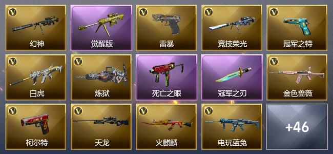 穿越火线（CF）0传说角色 0传说武器 4王者武器 1炫金武器 77V武器 28V角色 23皮肤 可排位 无