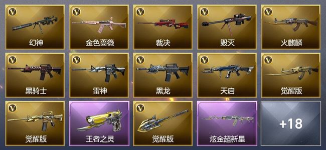 穿越火线（CF）0传说角色 0传说武器 4王者武器 1炫金武器 29V武器 28V角色 23皮肤 可排位 无