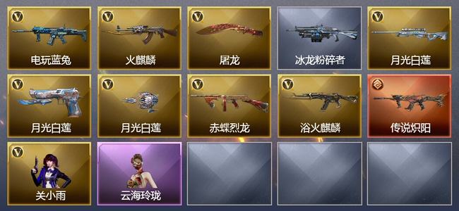 穿越火线（CF）0传说角色 1传说武器 0王者武器 0炫金武器 8V武器 8V角色 0皮肤 可排位 无
