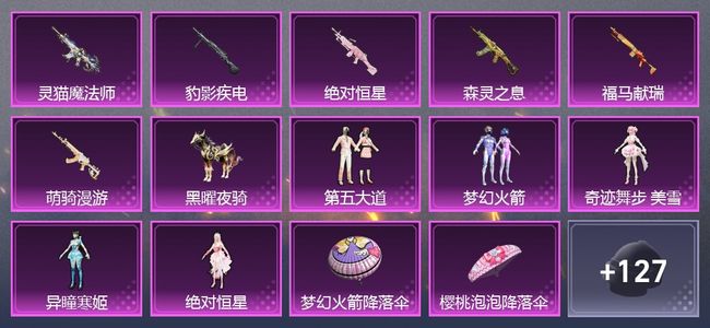和平精英1载具 6升级枪 5粉装 8尾迹 74套装 3,6084热力 5印记
