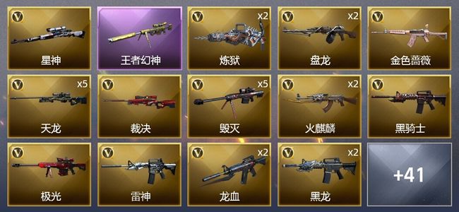 穿越火线（CF）5王者武器 3炫金武器 81V武器 1V角色 17皮肤 可排位 枪王