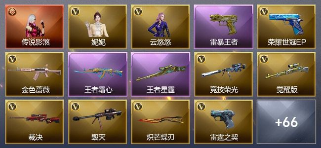 穿越火线（CF）1传说角色 8王者武器 1炫金武器 58V武器 3V角色 23皮肤 可排位 传奇