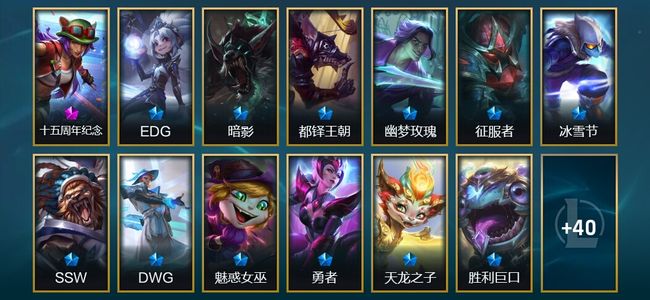 英雄联盟（LOL）1神话 2臻彩 14限定 3传说 53皮肤 14炫彩 149英雄