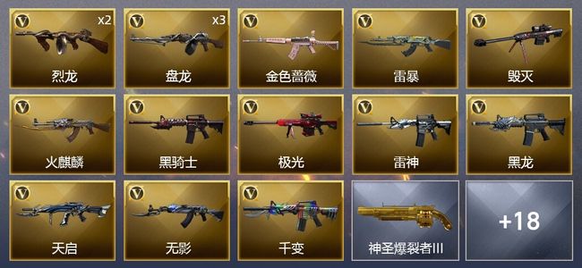 穿越火线（CF）1王者武器 1炫金武器 29V武器 3V角色 6皮肤 可排位 新锐