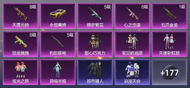 和平精英1载具 8升级枪 5粉装 116枪皮 72套装 38506热力 4印记 王牌