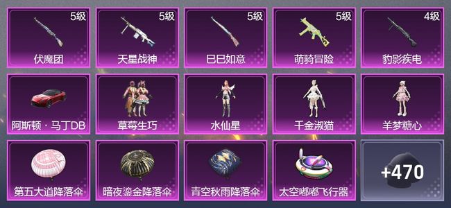 和平精英1载具 5升级枪 4粉装 2尾迹 296枪皮 202套装 84949热力 4印记