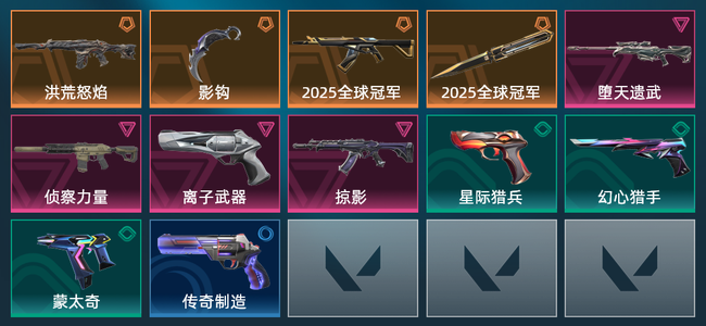 无畏契约4橙皮 4紫皮 12皮肤 15600皮肤总价值 360已用源晶 白银