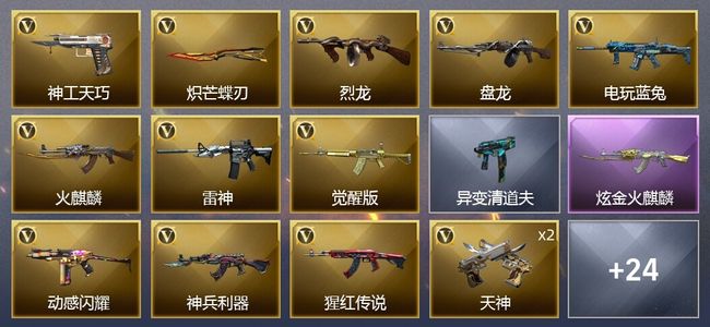 穿越火线（CF）2王者武器 1炫金武器 36V武器 2V角色 12皮肤 可排位 新锐