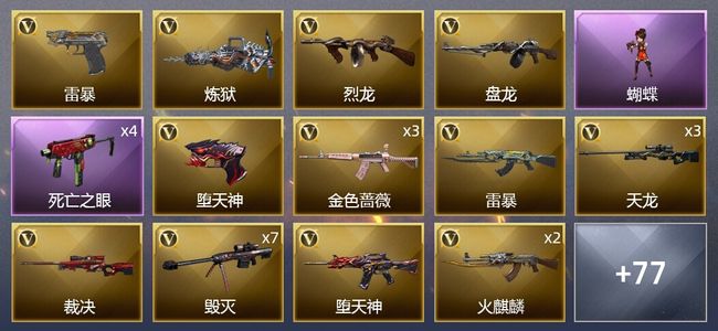 穿越火线（CF）4王者武器 5炫金武器 178V武器 9V角色 26皮肤 可排位 传奇