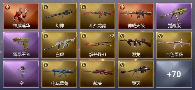 穿越火线（CF）1传说角色 1传说武器 5王者武器 2炫金武器 80V武器 2V角色 22皮肤 可排位 传奇