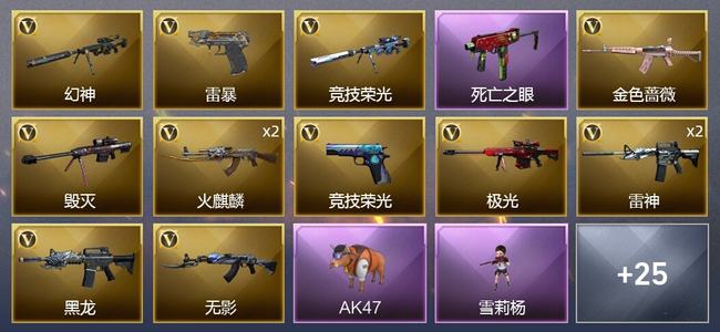 穿越火线（CF）1王者武器 1炫金武器 46V武器 1V角色 21皮肤 可排位 宗师