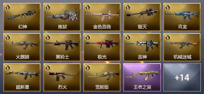 穿越火线（CF）1王者武器 1炫金武器 26V武器 10皮肤 可排位 新锐