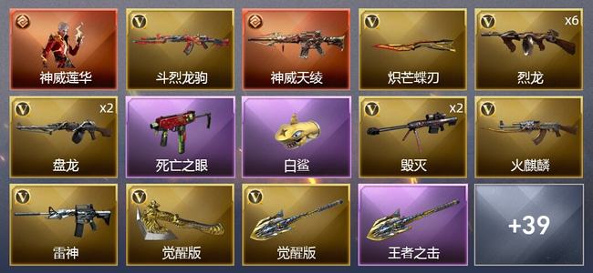 穿越火线（CF）1传说角色 1传说武器 2王者武器 2炫金武器 42V武器 4V角色 11皮肤 可排位 宗师
