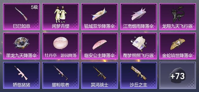 和平精英1升级枪 1粉装 2尾迹 57枪皮 28套装 14292热力 1印记