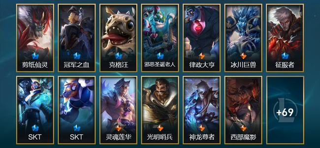 英雄联盟（LOL）10臻彩 14限定 11传说 82皮肤 42炫彩 170英雄 白银