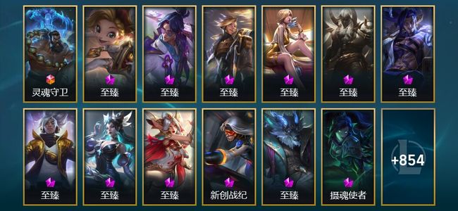 英雄联盟（LOL）1终极 73神话 15臻彩 123限定 67传说 867皮肤 432炫彩 172英雄