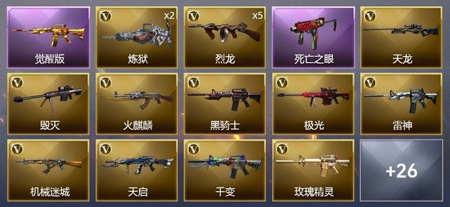 穿越火线（CF）1传说武器 12王者武器 1炫金武器 28V武器 11皮肤 可排位 新锐