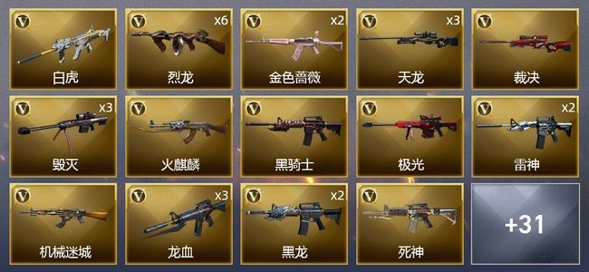 穿越火线（CF）5王者武器 4炫金武器 53V武器 1V角色 9皮肤 可排位 传奇