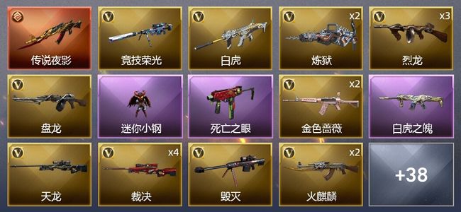 穿越火线（CF）1传说武器 1王者武器 2炫金武器 77V武器 1V角色 5皮肤 可排位 专家