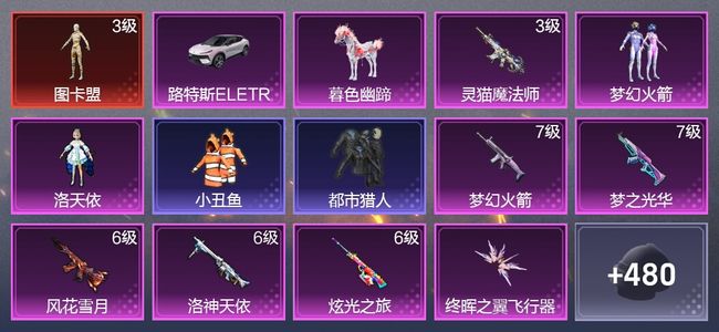 和平精英2载具 14升级枪 9粉装 6尾迹 260枪皮 208套装 102956热力 22印记 星钻