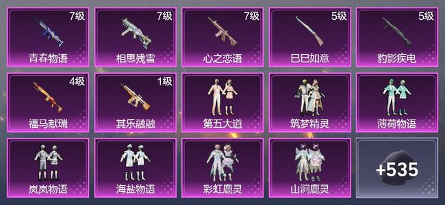 和平精英7升级枪 16粉装 4尾迹 302枪皮 246套装 104619热力 21印记 超级王牌