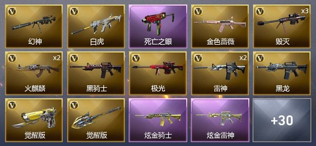穿越火线（CF）1王者武器 2炫金武器 36V武器 4V角色 21皮肤 可排位 传奇