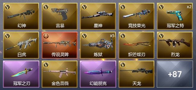 穿越火线（CF）1传说武器 2王者武器 104V武器 4V角色 36皮肤 可排位 枪王
