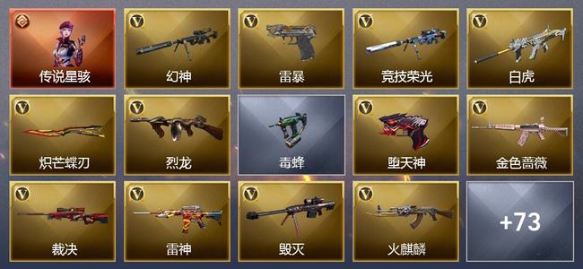 穿越火线（CF）1传说角色 1传说武器 4王者武器 75V武器 3V角色 27皮肤 可排位 枪王
