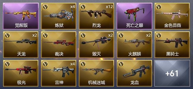 穿越火线（CF）6王者武器 4炫金武器 108V武器 4V角色 19皮肤 可排位 宗师