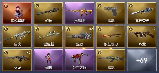 穿越火线（CF）1传说角色 4王者武器 4炫金武器 141V武器 5V角色 25皮肤 可排位 新锐