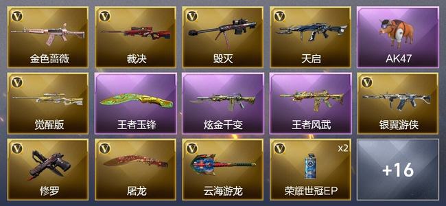 穿越火线（CF）2王者武器 1炫金武器 15V武器 4V角色 7皮肤 可排位 枪王