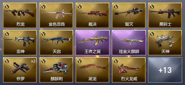 穿越火线（CF）1王者武器 1炫金武器 14V武器 4V角色 5皮肤 可排位 传奇