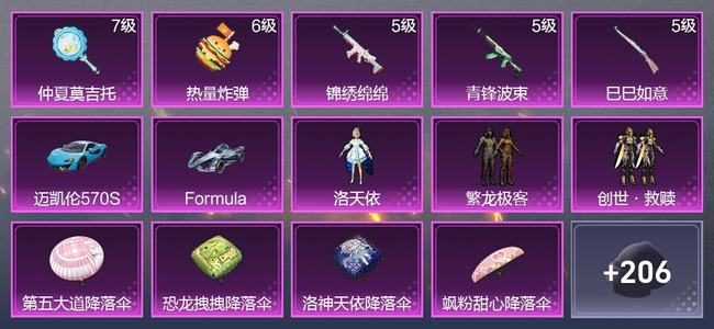 和平精英2载具 5升级枪 3粉装 1尾迹 133枪皮 90套装 4,4129热力 9印记 黄金