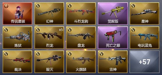 穿越火线（CF）1传说角色 3王者武器 1炫金武器 50V武器 8V角色 21皮肤 可排位 传奇