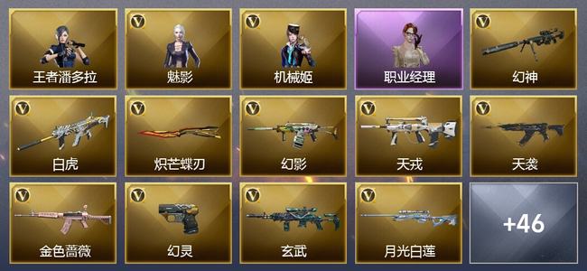 穿越火线（CF）2王者武器 1炫金武器 61V武器 2V角色 22皮肤 可排位 枪王