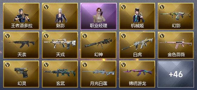 穿越火线（CF）2王者武器 1炫金武器 61V武器 2V角色 22皮肤 可排位 枪王
